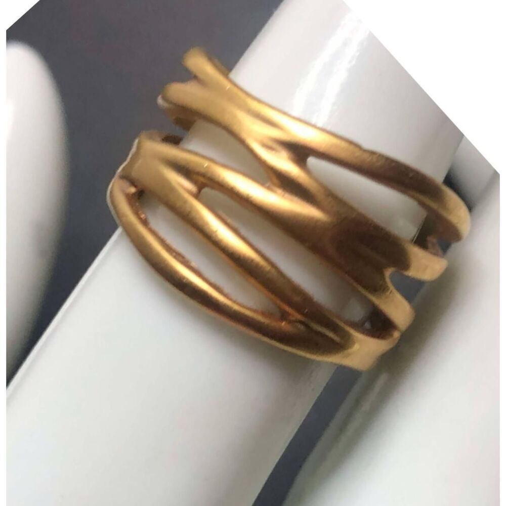 3573 Goldtone signed PD Matte Gold layered band Ring Sz 7